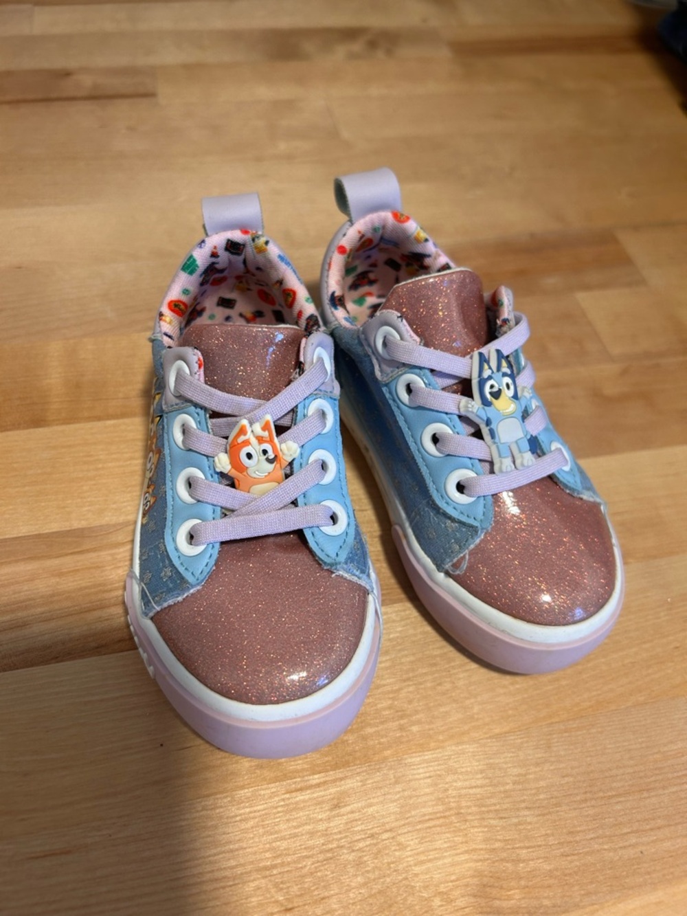 Kids Glitter Pink & Light Bluey Character Lace-Up Sneakers